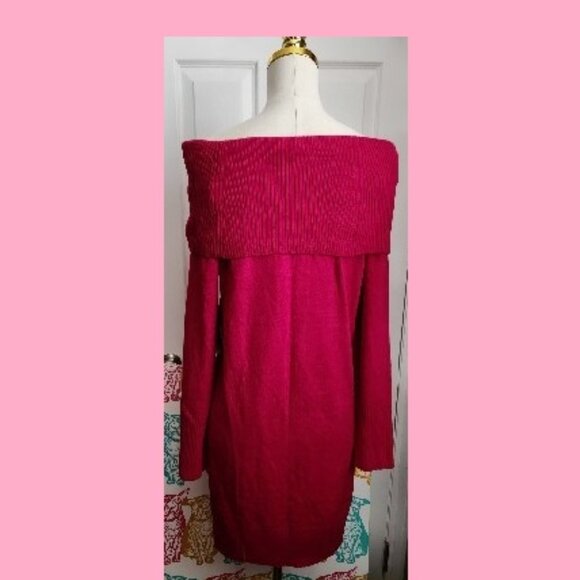 NWT -  NY&CO  sweater dress (S) , Fuchsia,  cowl neck to bare shoulder style - Picture 3 of 9
